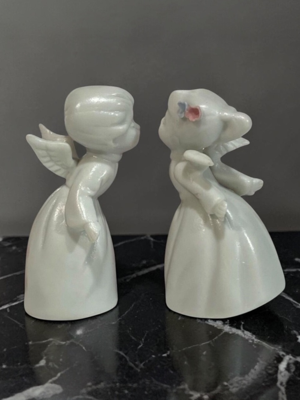 Vintage Boy & Girl Ceramic Kissing Angels Figurines 1970’s